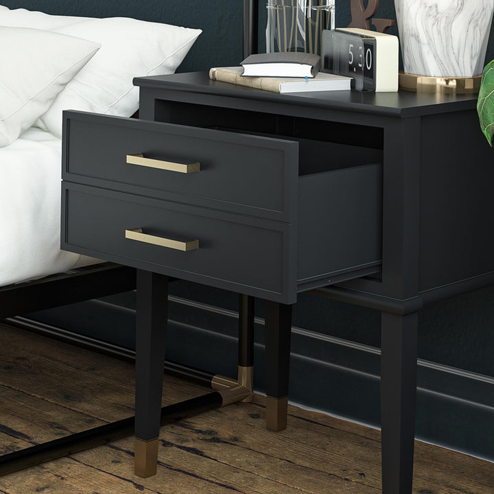 Westerleigh 2 Drawer Nightstand with Gold Accents - Black