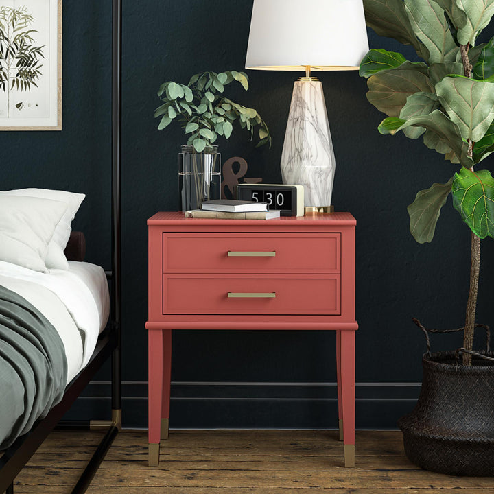 Westerleigh 2 Drawer Nightstand with Gold Accents - Terracotta