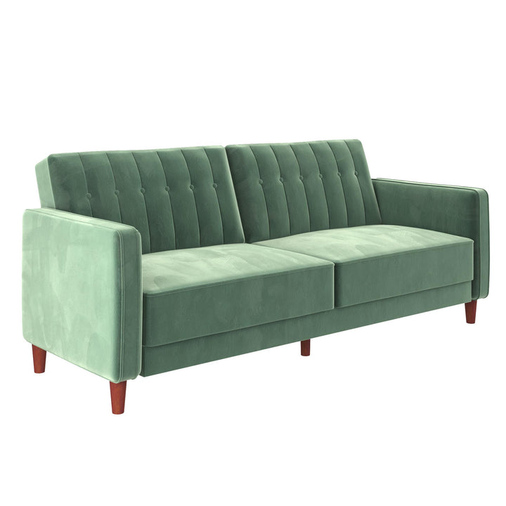 Pin Tufted Transitional Futon with Vertical Stitching and Button Tufting - Light Green