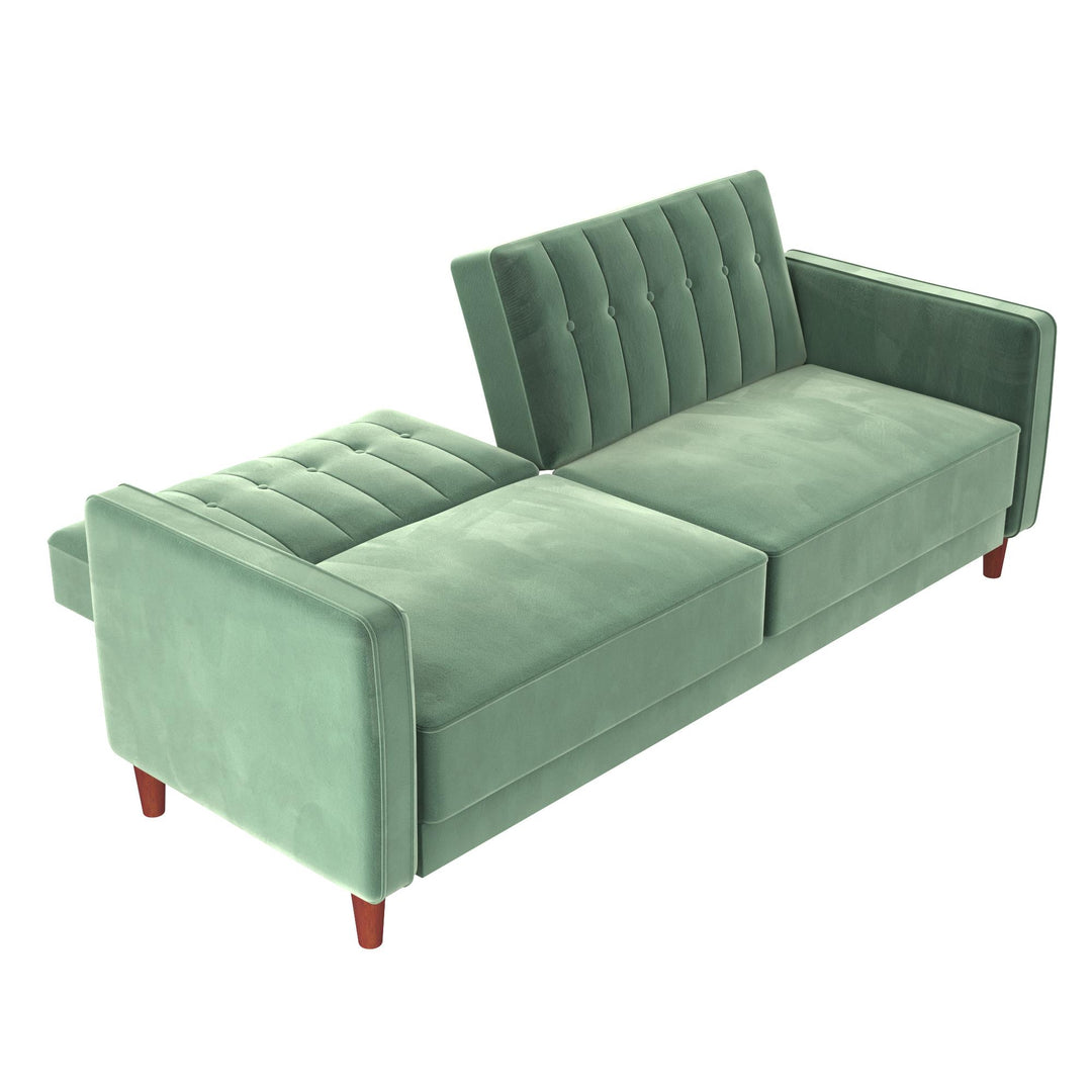 Pin Tufted Transitional Futon with Vertical Stitching and Button Tufting - Light Green