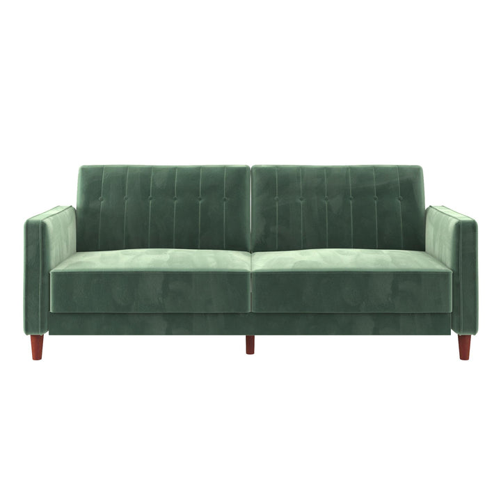 Pin Tufted Transitional Futon with Vertical Stitching and Button Tufting - Light Green