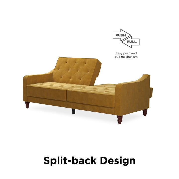 Vintage Tufted Split Back Futon - Mustard