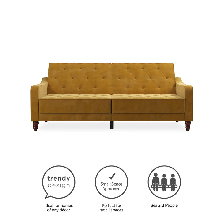 Vintage Tufted Split Back Futon - Mustard