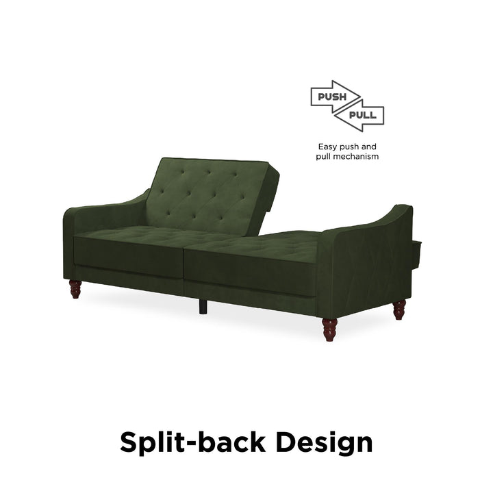 Vintage Tufted Split Back Futon - Olive Green