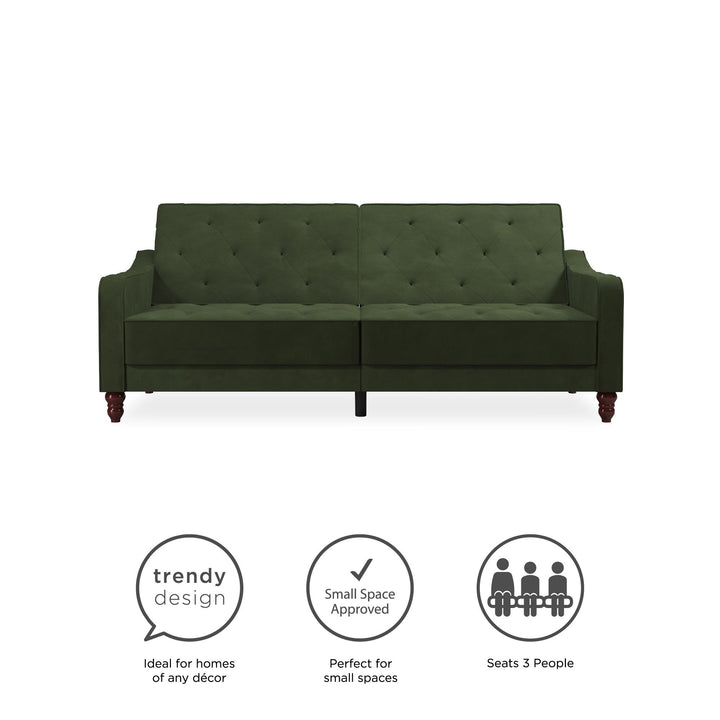 Vintage Tufted Split Back Futon - Olive Green