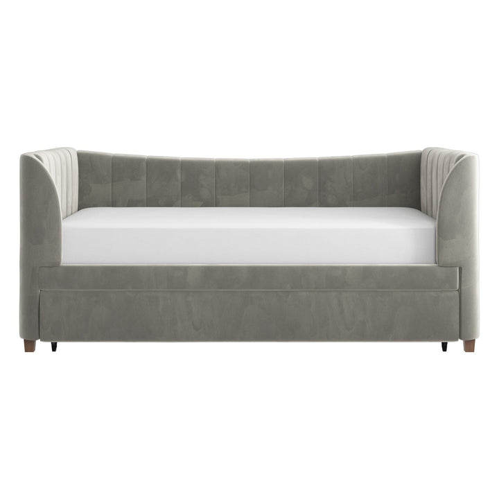 Valentina Upholstered Daybed with Trundle and Vertical Stitching - Gray - Twin