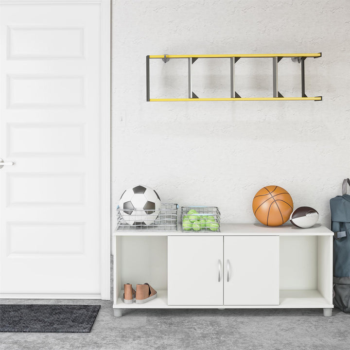 Basin Shoe Storage Bench with Seating Area and Adjustable Feet - White