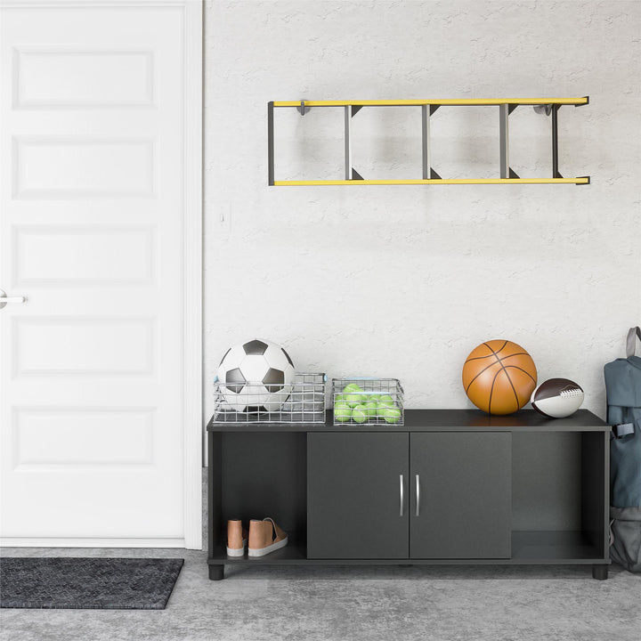 Basin Shoe Storage Bench with Seating Area and Adjustable Feet - Black