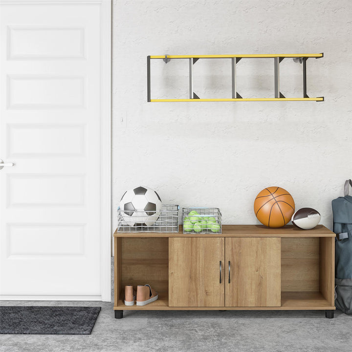 Basin Shoe Storage Bench with Seating Area and Adjustable Feet - Natural