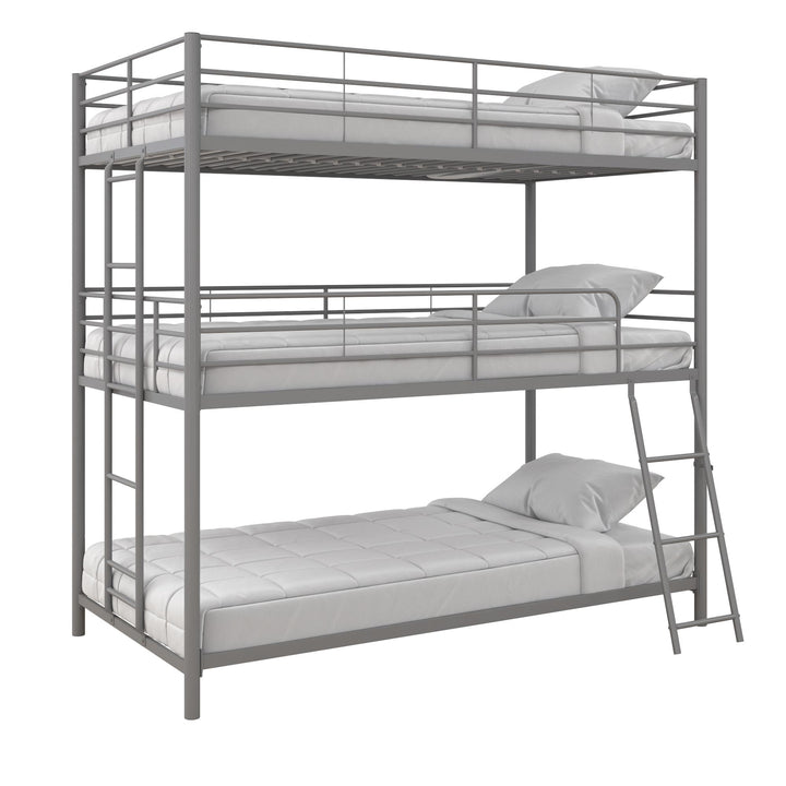 Everleigh Metal Triple Bunk Bed with Metal Slats and 2 Integrated Ladders - Silver - Twin-Over-Twin