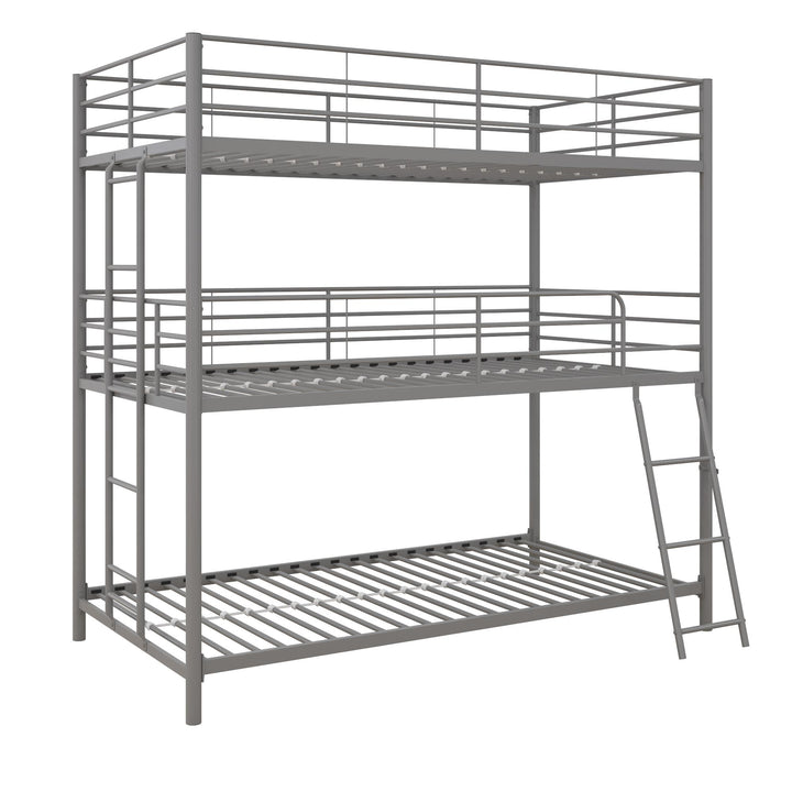 Everleigh Metal Triple Bunk Bed with Metal Slats and 2 Integrated Ladders - Silver - Twin-Over-Twin