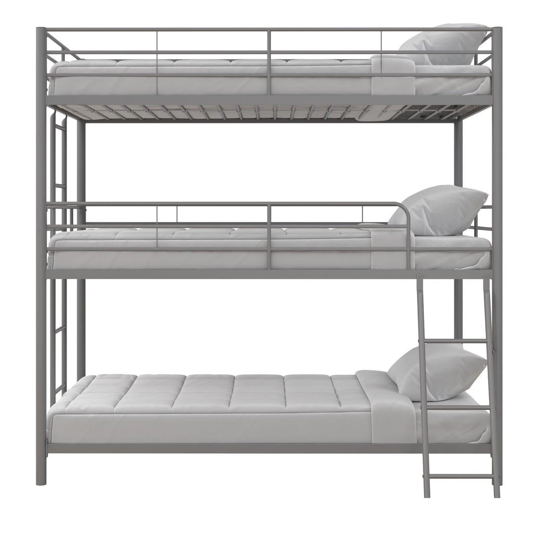 Everleigh Metal Triple Bunk Bed with Metal Slats and 2 Integrated Ladders - Silver - Twin-Over-Twin