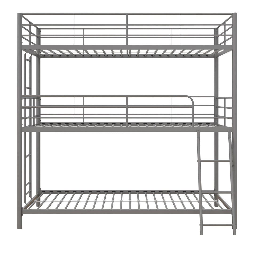 Everleigh Metal Triple Bunk Bed with Metal Slats and 2 Integrated Ladders - Silver - Twin-Over-Twin