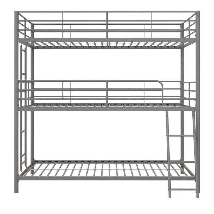 Everleigh Metal Triple Bunk Bed with Metal Slats and 2 Integrated Ladders - Silver - Twin-Over-Twin