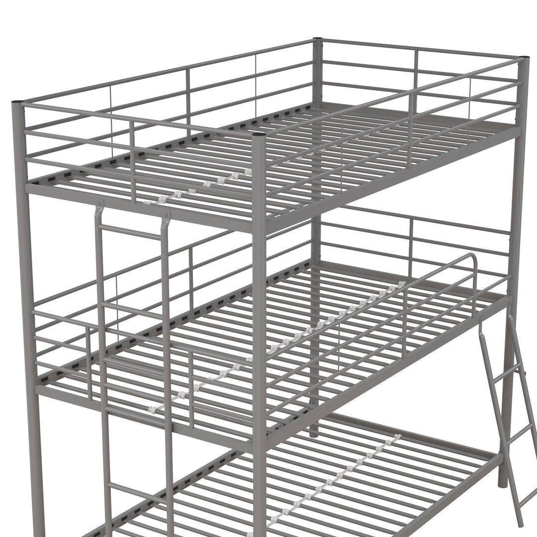 Everleigh Metal Triple Bunk Bed with Metal Slats and 2 Integrated Ladders - Silver - Twin-Over-Twin