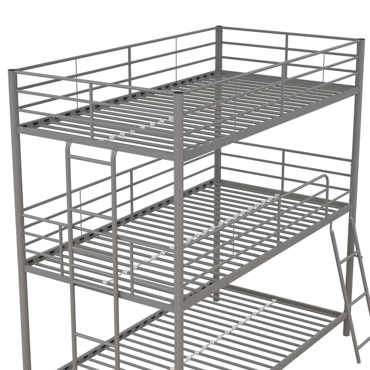 Everleigh Metal Triple Bunk Bed with Metal Slats and 2 Integrated Ladders - Silver - Twin-Over-Twin