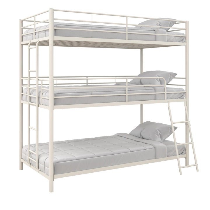 Everleigh Metal Triple Bunk Bed with Metal Slats and 2 Integrated Ladders - White - Twin-Over-Twin