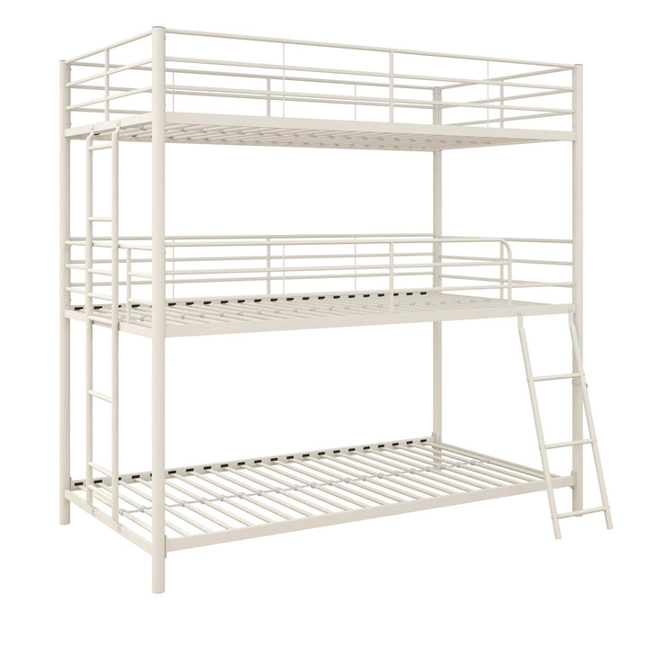 Everleigh Metal Triple Bunk Bed with Metal Slats and 2 Integrated Ladders - White - Twin-Over-Twin