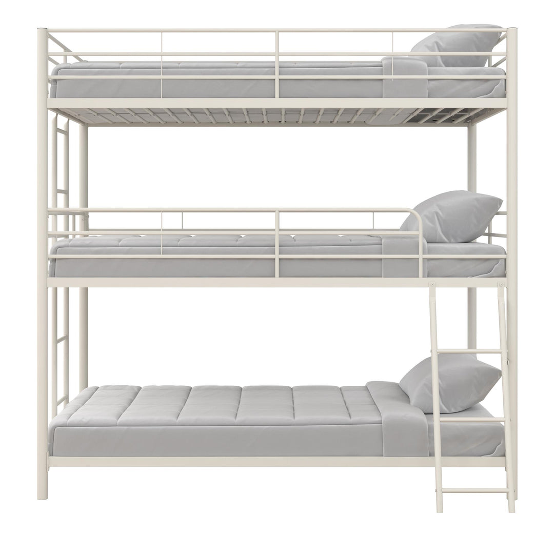 Everleigh Metal Triple Bunk Bed with Metal Slats and 2 Integrated Ladders - White - Twin-Over-Twin