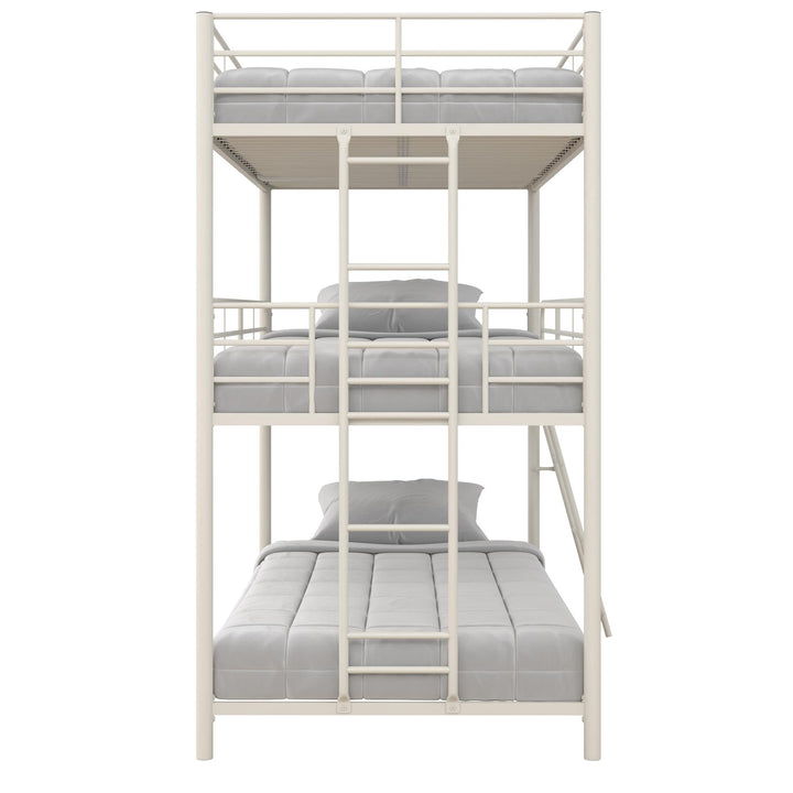 Everleigh Metal Triple Bunk Bed with Metal Slats and 2 Integrated Ladders - White - Twin-Over-Twin