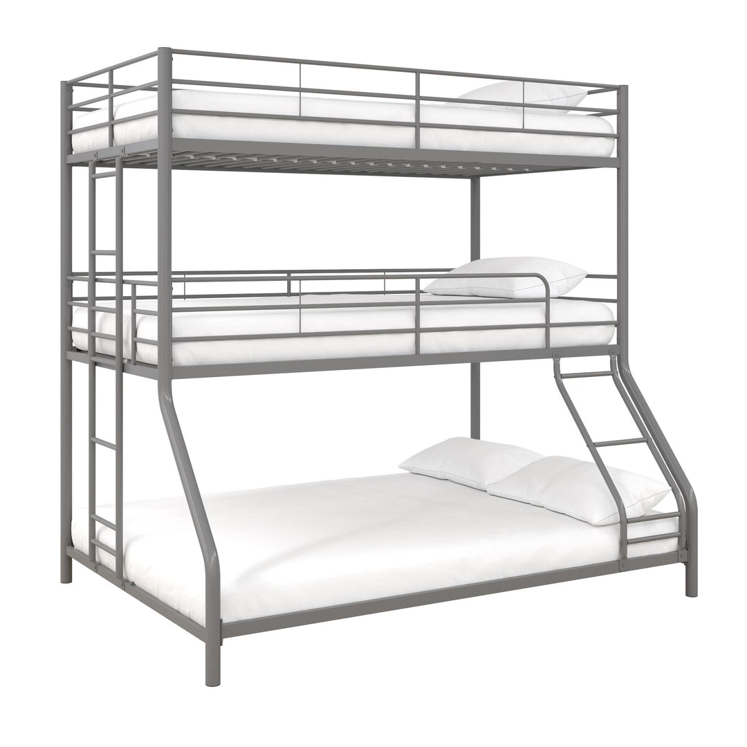 Metal Triple Bunk Bed with Metal Slats and 2 Integrated Ladders - Silver - Twin-Over-Full