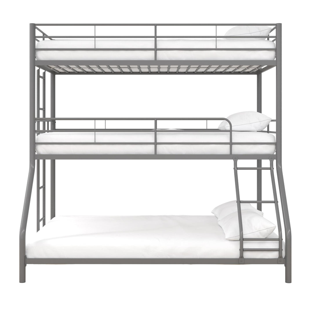 Metal Triple Bunk Bed with Metal Slats and 2 Integrated Ladders - Silver - Twin-Over-Full