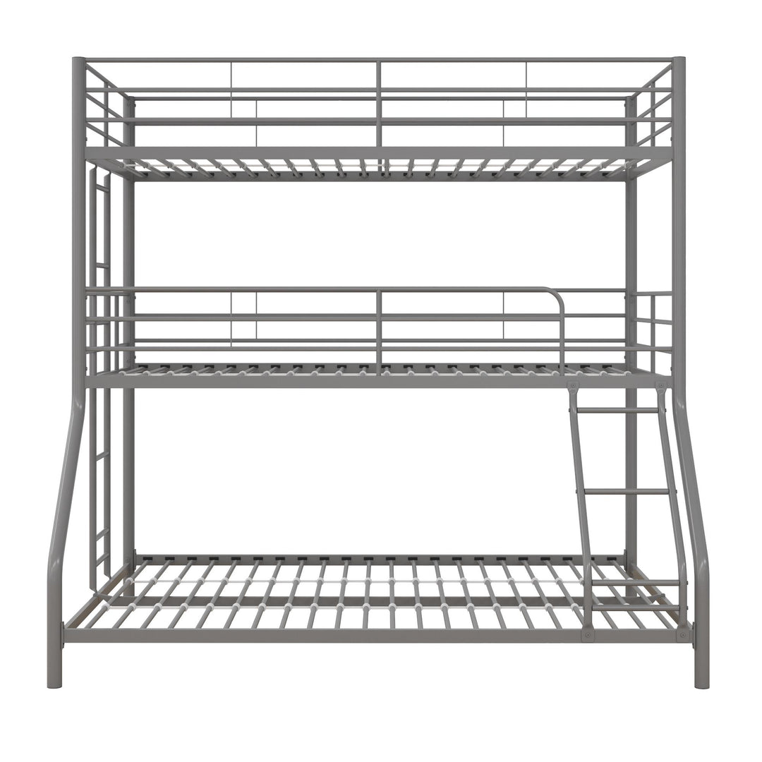 Metal Triple Bunk Bed with Metal Slats and 2 Integrated Ladders - Silver - Twin-Over-Full