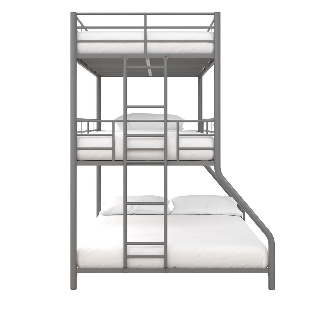 Metal Triple Bunk Bed with Metal Slats and 2 Integrated Ladders - Silver - Twin-Over-Full