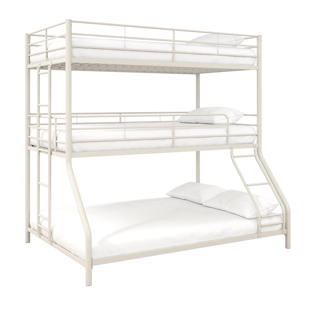 Metal Triple Bunk Bed with Metal Slats and 2 Integrated Ladders - White - Twin-Over-Full