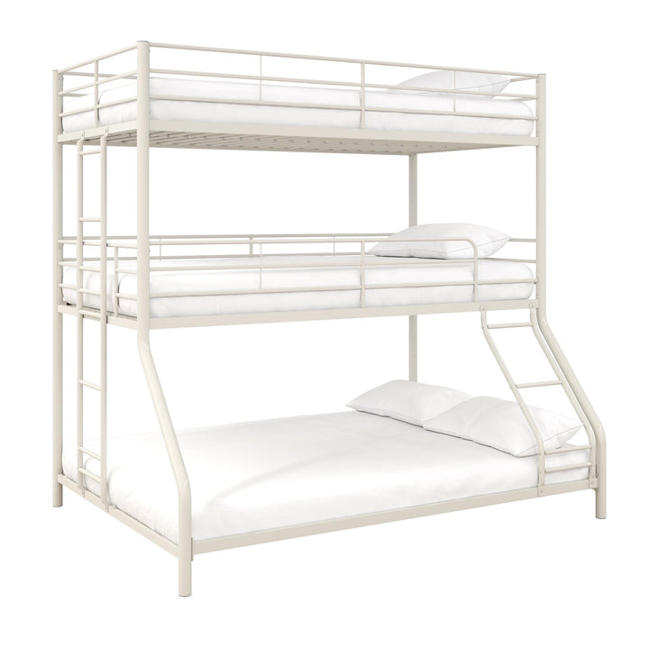 Metal Triple Bunk Bed with Metal Slats and 2 Integrated Ladders - White - Twin-Over-Full