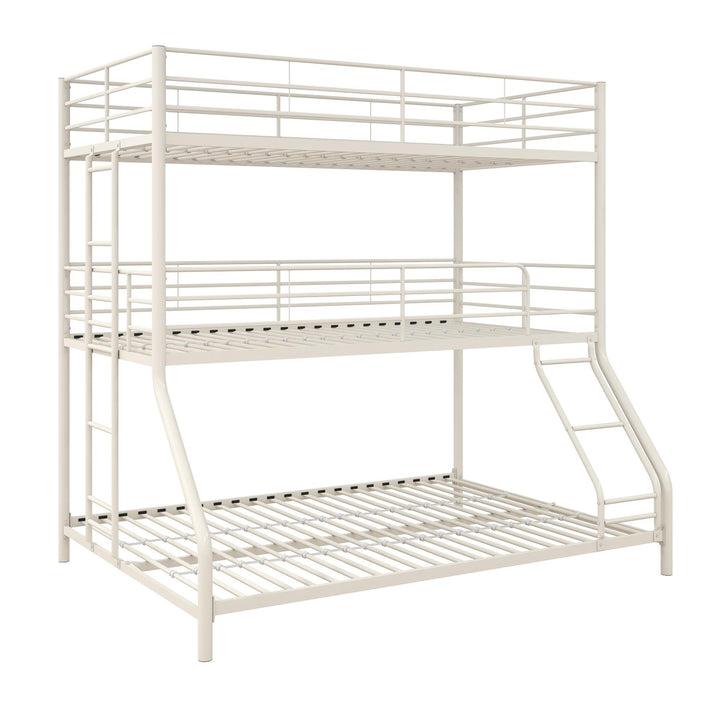 Metal Triple Bunk Bed with Metal Slats and 2 Integrated Ladders - White - Twin-Over-Full