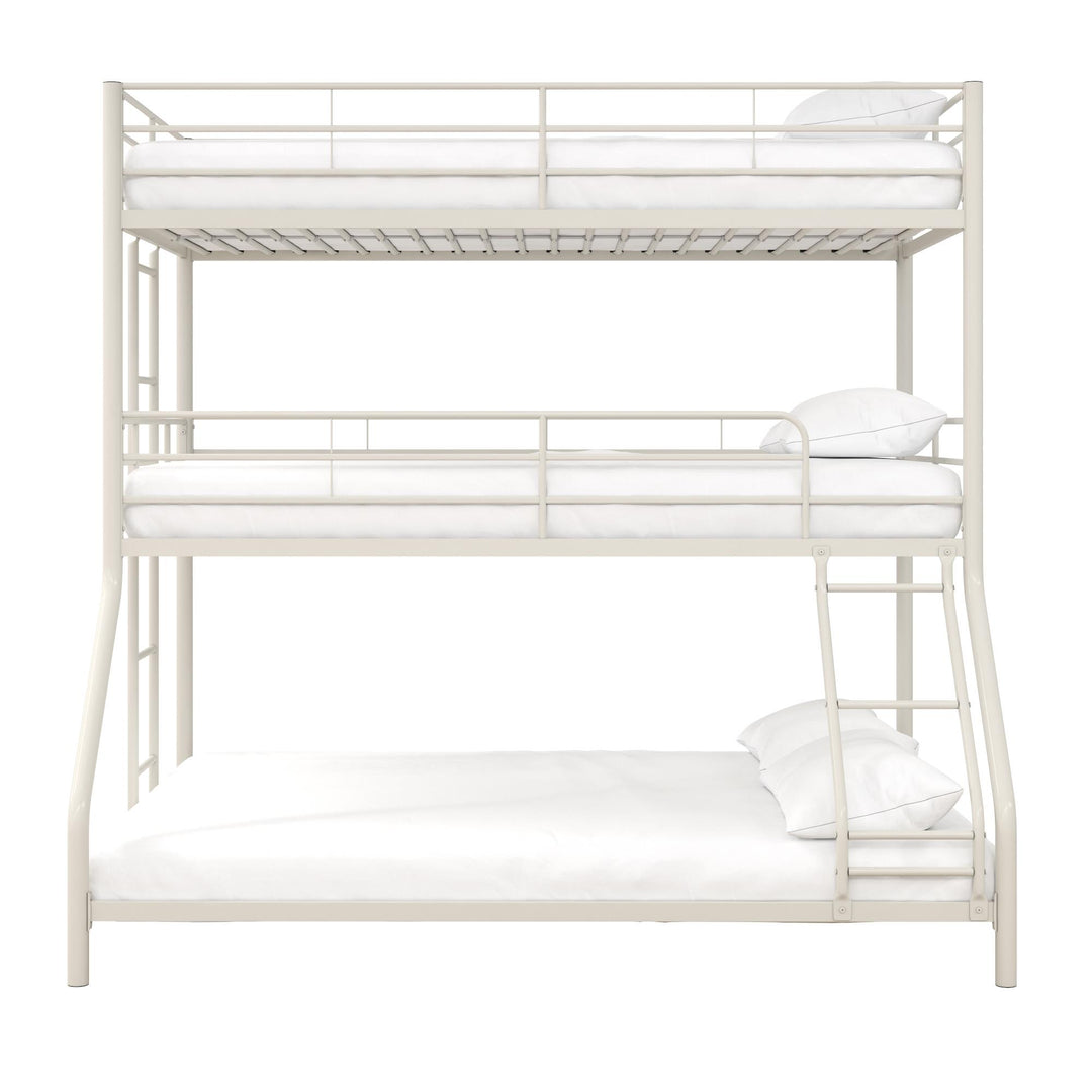 Metal Triple Bunk Bed with Metal Slats and 2 Integrated Ladders - White - Twin-Over-Full