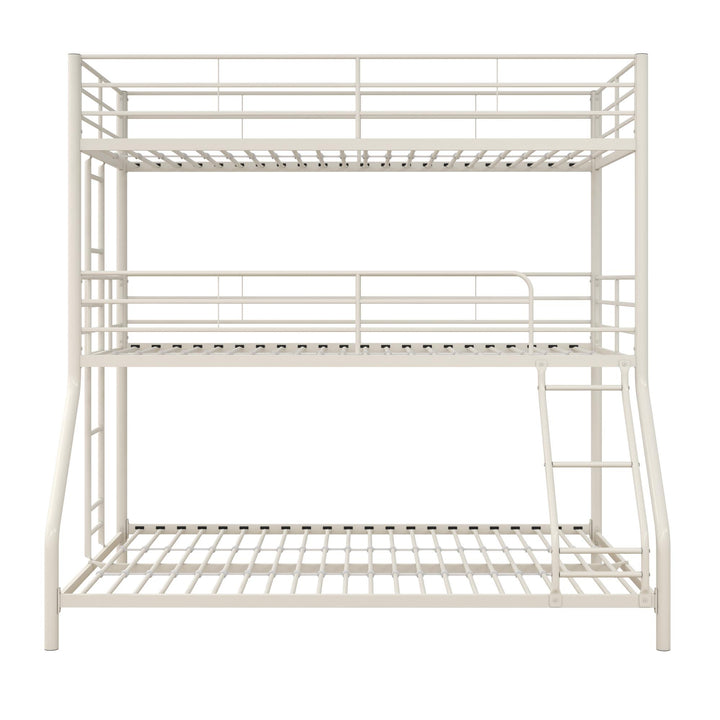 Metal Triple Bunk Bed with Metal Slats and 2 Integrated Ladders - White - Twin-Over-Full