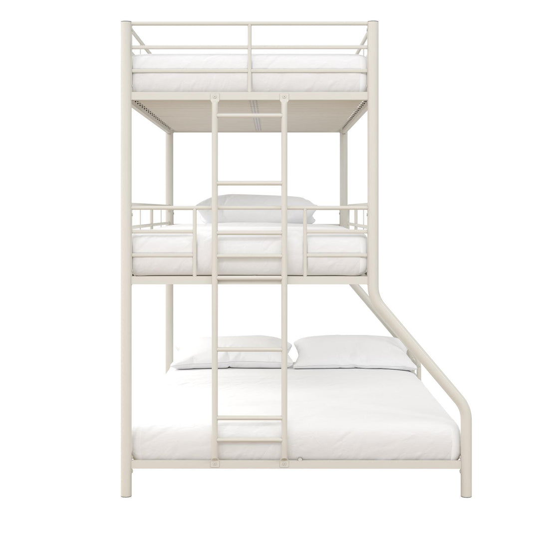 Metal Triple Bunk Bed with Metal Slats and 2 Integrated Ladders - White - Twin-Over-Full