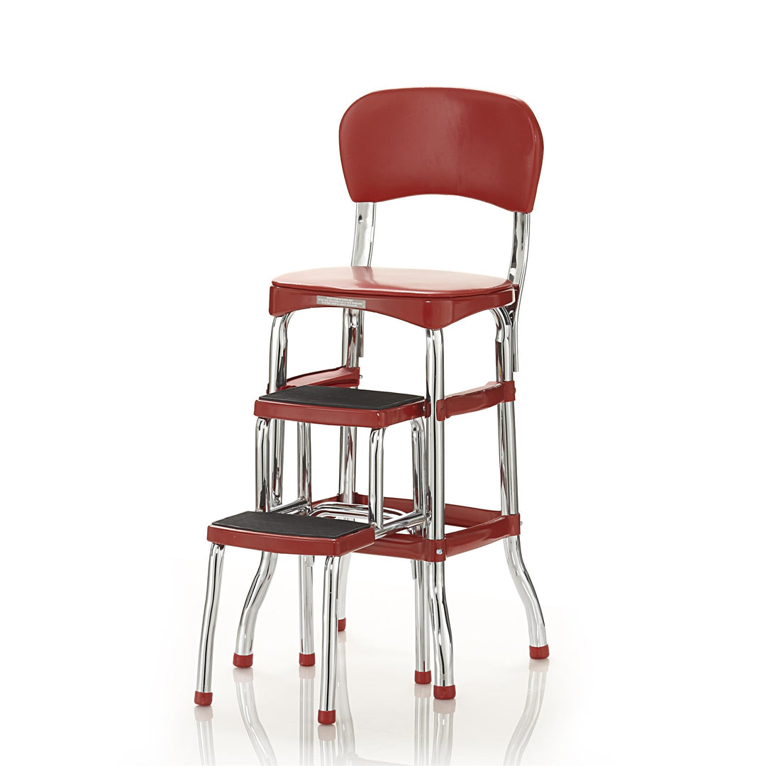 Stylaire Retro Chair and 2 Step Step Stool with Pull-Out Steps - Red - 1-Pack