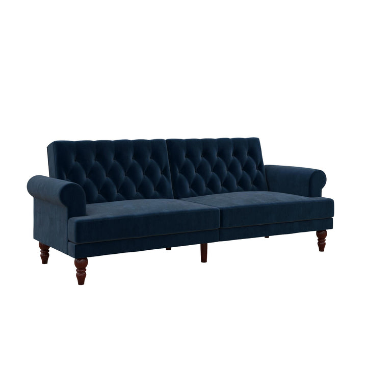 Upholstered Cassidy Futon with Rolled Arms and Button Tufted Details - Blue