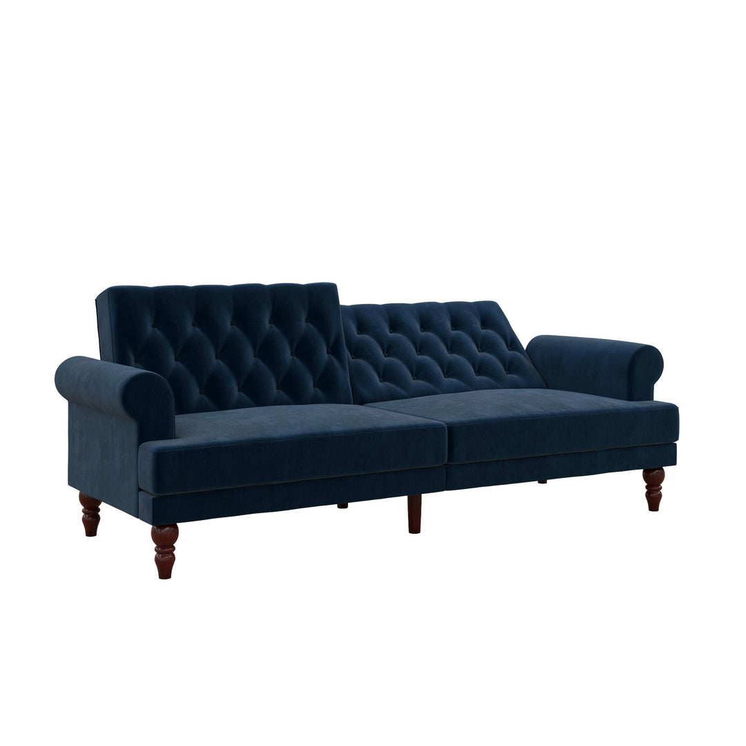 Upholstered Cassidy Futon with Rolled Arms and Button Tufted Details - Blue