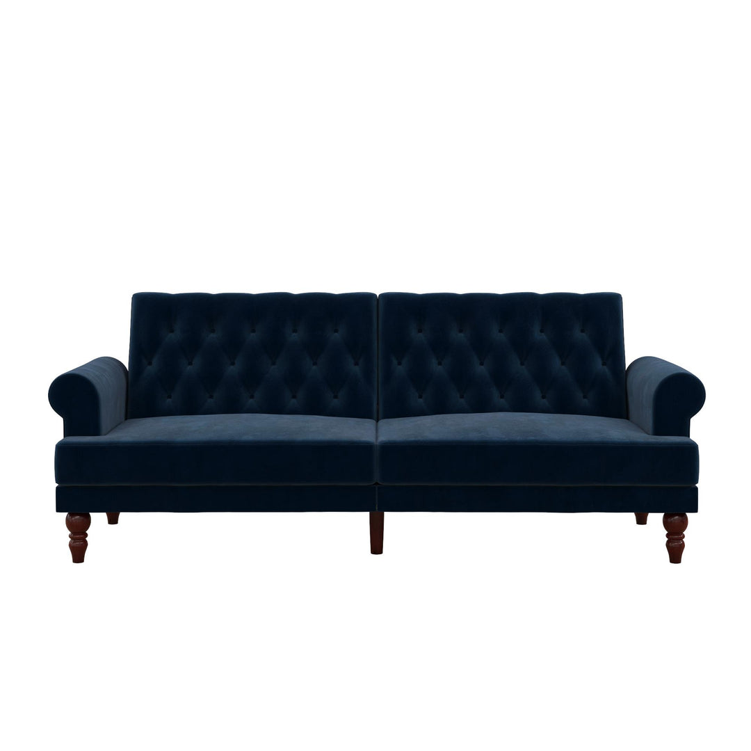 Upholstered Cassidy Futon with Rolled Arms and Button Tufted Details - Blue