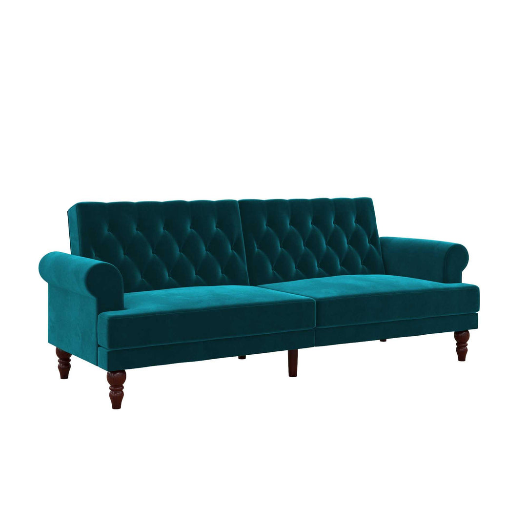 Upholstered Cassidy Futon with Rolled Arms and Button Tufted Details - Green