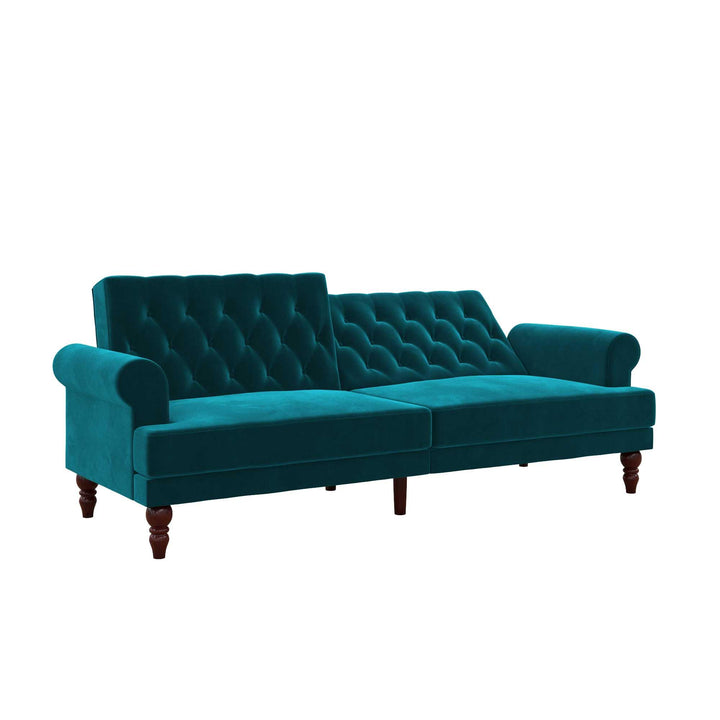 Upholstered Cassidy Futon with Rolled Arms and Button Tufted Details - Green