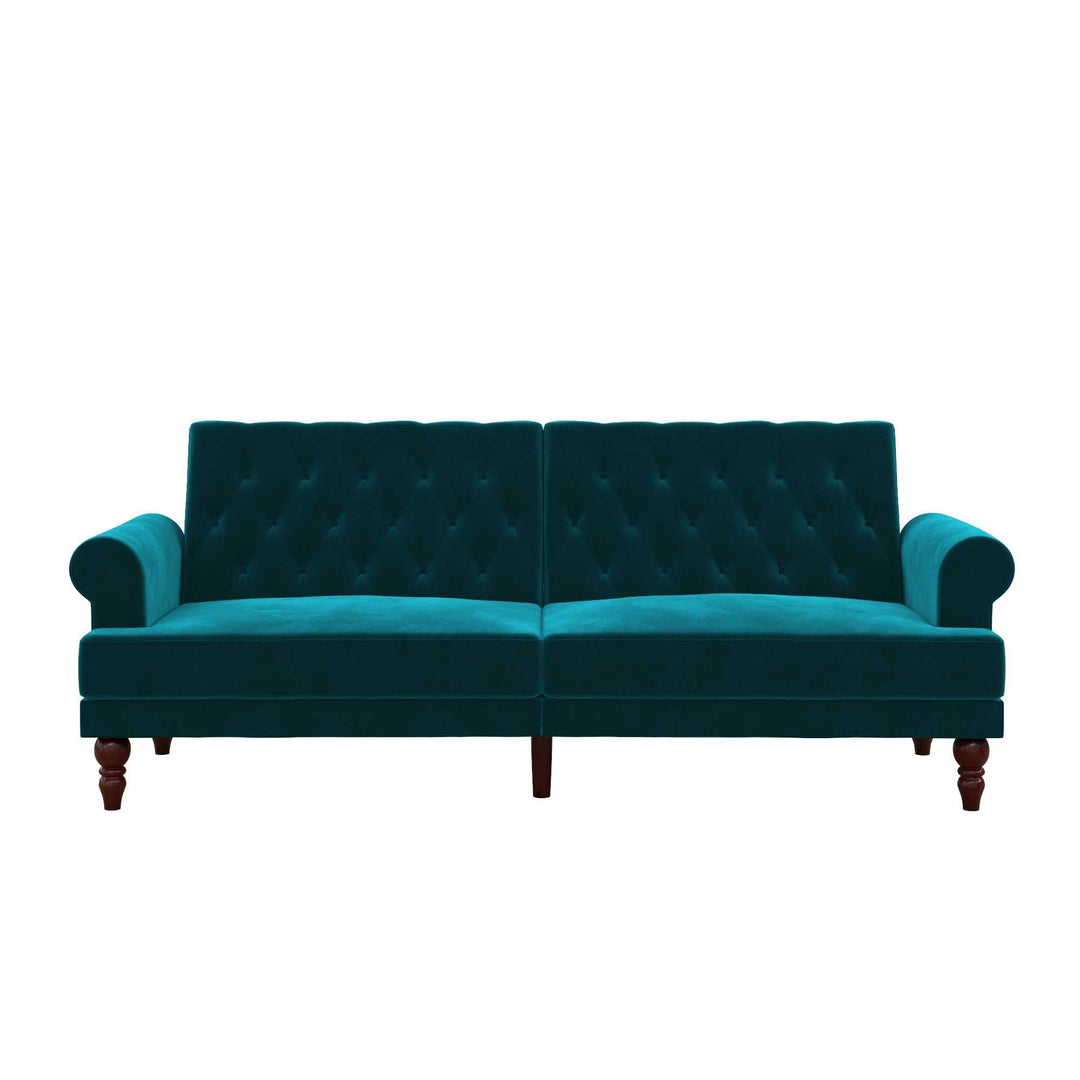 Upholstered Cassidy Futon with Rolled Arms and Button Tufted Details - Green