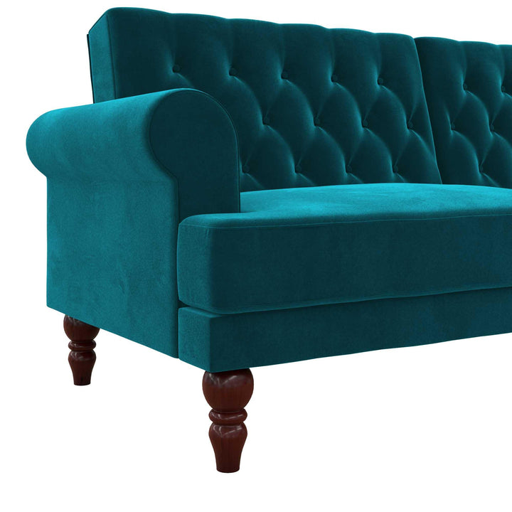 Upholstered Cassidy Futon with Rolled Arms and Button Tufted Details - Green