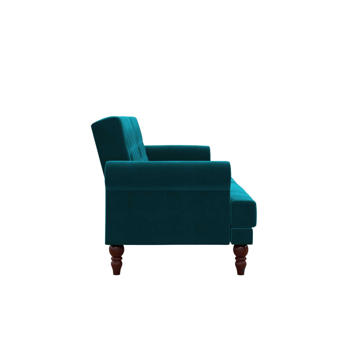 Upholstered Cassidy Futon with Rolled Arms and Button Tufted Details - Green