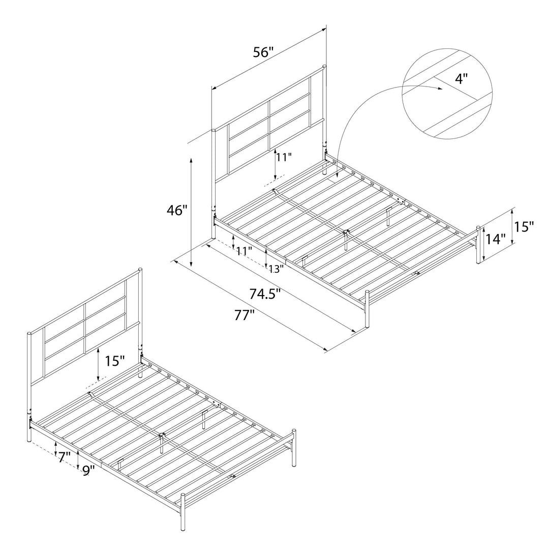 Praxis Metal Bed with a Geometric Headboard - White - Full