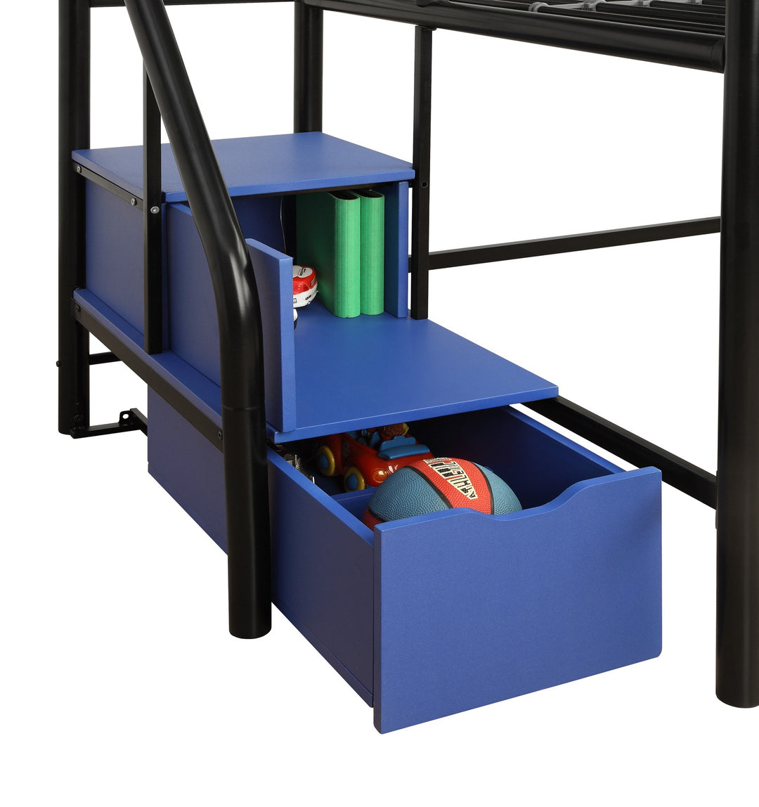 San Junior Low-Height Twin Loft Bed with Storage Steps - Black - Twin