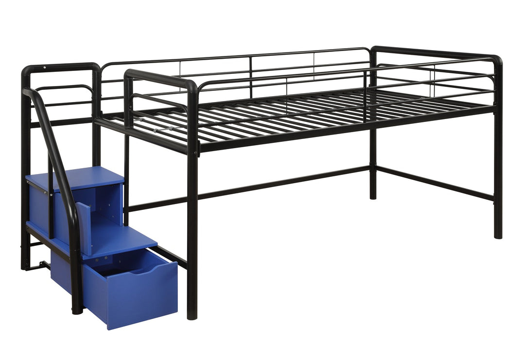 San Junior Low-Height Twin Loft Bed with Storage Steps - Black - Twin