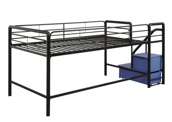 San Junior Low-Height Twin Loft Bed with Storage Steps - Black - Twin