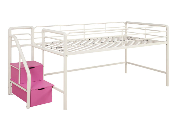 San Junior Low-Height Twin Loft Bed with Storage Steps - White - Twin