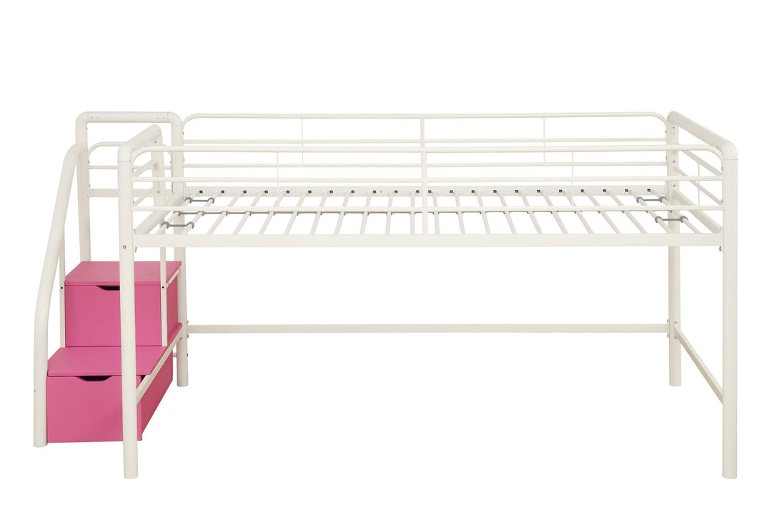 San Junior Low-Height Twin Loft Bed with Storage Steps - White - Twin