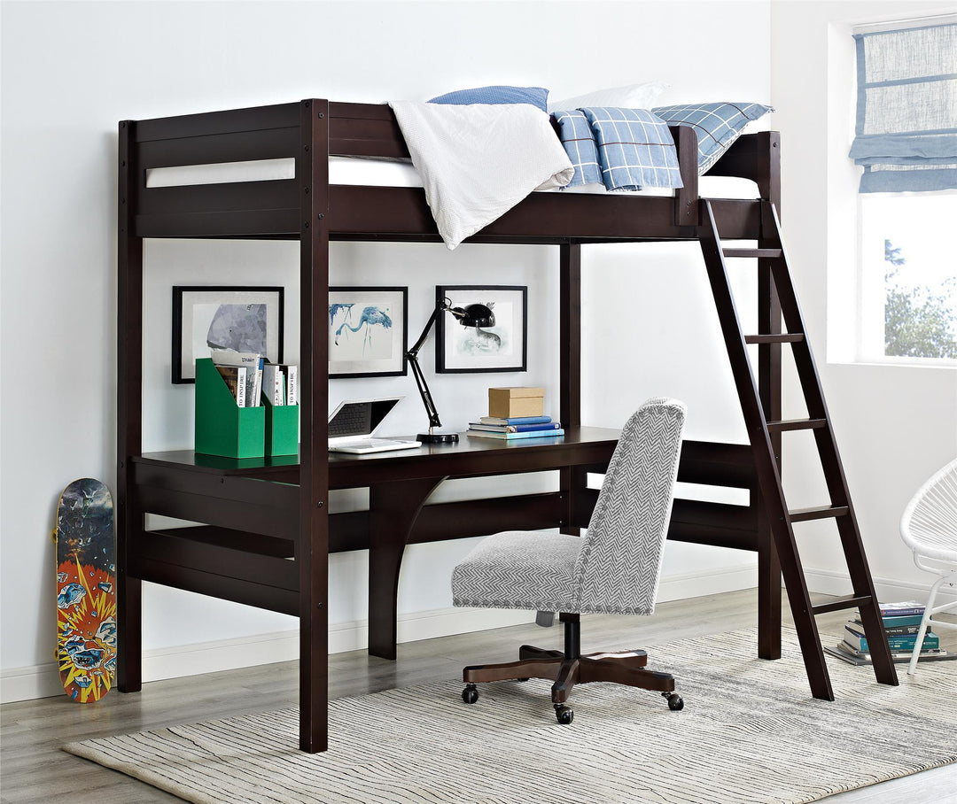 Harlan Twin Size Loft Bed with Desk and Ladder - Espresso